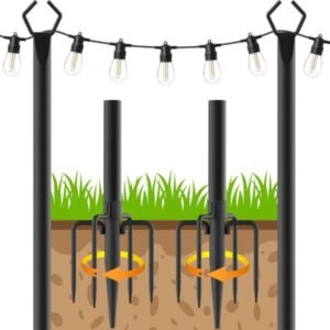JUEGO DE 2 POSTES DE METAL DE 10FT PARA TIRA DE LUCES DE EXTERIOR(CONTIENEN TERNEDOR) MARCA BEIZELTE