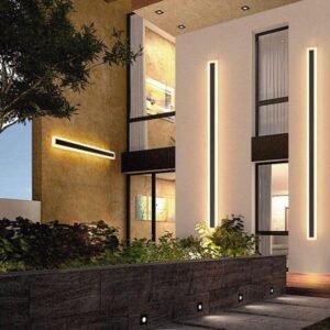 Juego de 2 lámparas LED de pared para exteriores de 47.2 pulgadas de largo, 38 W, impermeable, IP65, blanco cálido, 110 V, lámpara de pared rectangular negra, elegante acrílico esmerilado Lexier