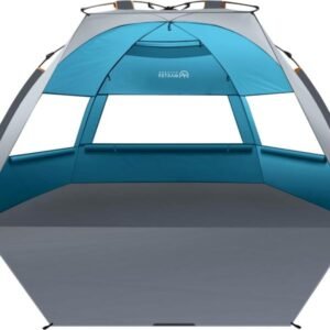 OutdoorMaster Tienda de campaña de playa desplegable para 4 personas, fácil instalación y portátil, toldo de refugio solar con protección UV UPF 50+, tragaluz extraíble, tamaño familiar
