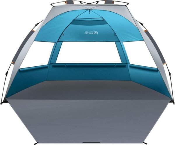 OutdoorMaster Tienda de campaña de playa desplegable para 4 personas, fácil instalación y portátil, toldo de refugio solar con protección UV UPF 50+, tragaluz extraíble, tamaño familiar