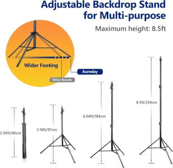 Aureday Soporte de telón de fondo, soporte de fondo ajustable de 10 x 8.5 pies para fiestas, soporte de fondo resistente con bolsa de viaje - Imagen 4