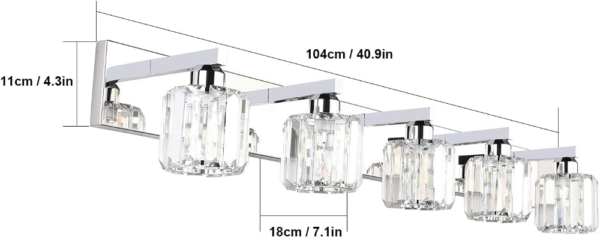 Aipsun Lámpara de tocador de baño de cristal de acero inoxidable, moderna, 5 luces, accesorios de tocador de baño de cristal (no incluye bombilla) - Imagen 5