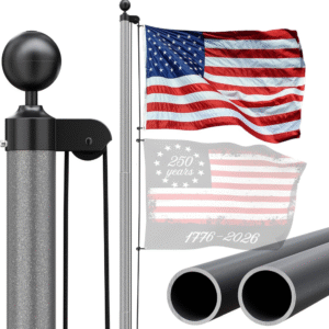 SCWN Mástil de bandera de alta resistencia para el suelo de la casa, kit de asta de bandera de aluminio extra grueso de calibre 13 de 25 pies con bandera bordada de nailon de 5 x 3
