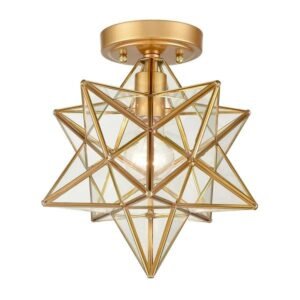 Claxy Lámpara de techo moderna de latón con forma de estrella de Moravia y cristal transparente, 12 pulgadas