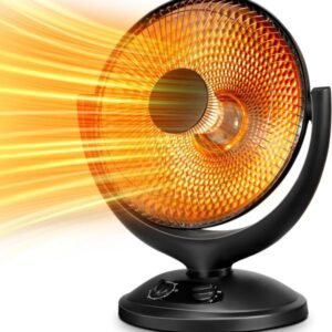 Kismile Calentador parabólico oscilante con termostato y temporizador, calentador de platos radiante con protección de vuelco y sobrecalentamiento para uso en interiores, 400 W/800 W
