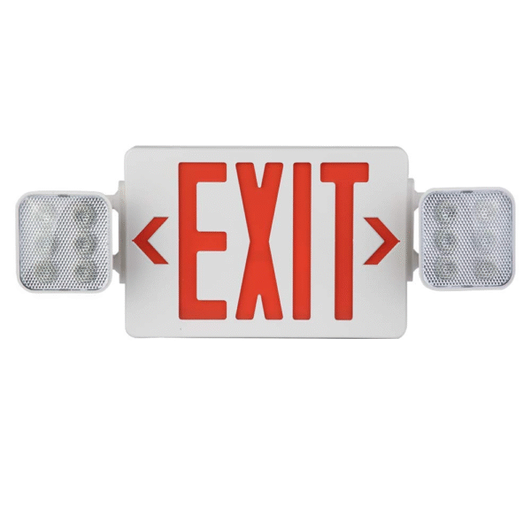 Señal de salida de luz de emergencia AmazonCommercial, 1 paquete, combo de salida con respaldo de batería, 2 cabezales LED ajustables