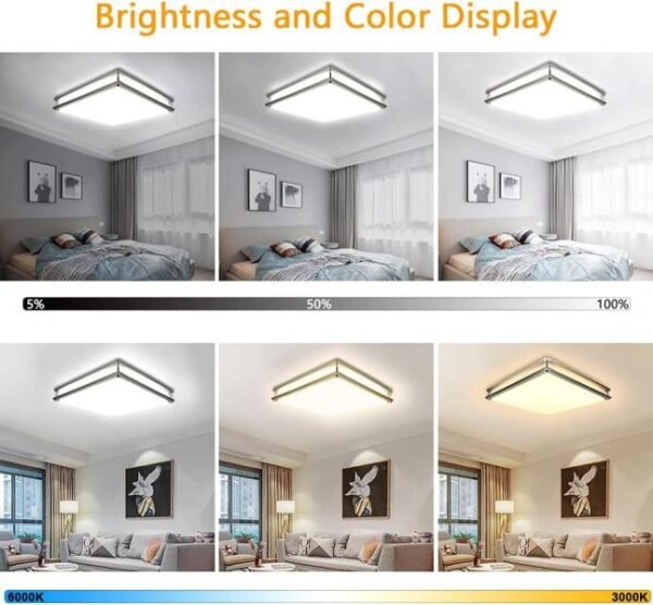 DLLT - Lámpara LED de montaje empotrado regulable de 48 W, moderna lámpara de techo cuadrada de 18 pulgadas con control remoto y función de memoria para dormitorio, sala de estar, comedor, 3000 K/4000 - Imagen 3