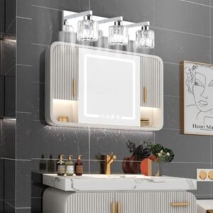 Aipsun Lámpara de tocador de cristal moderna para baño, lámpara de pared sobre espejo, 3 luces (no incluye bombilla)