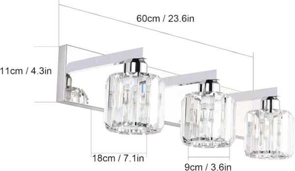 Aipsun Lámpara de tocador de cristal moderna para baño, lámpara de pared sobre espejo, 3 luces (no incluye bombilla) - Imagen 3