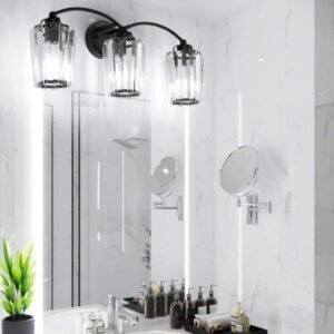 Aipsun Lámparas de tocador de cristal modernas para baño, luces negras de tocador para baño, base E26 (no incluye bombilla)