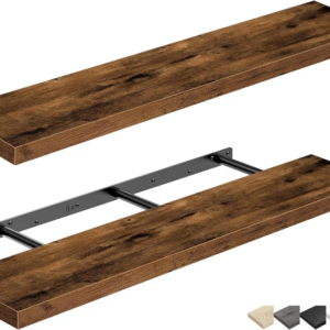 QEEIG Estantes de baño de 48 pulgadas de largo, estante de pared grande, extra largo, 48 x 9 pulgadas, juego de 2, marrón rústico (008-120BN)