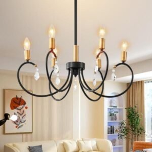 Candelabro moderno negro y dorado, lámpara de granja de 6 luces para comedor, accesorios de iluminación colgantes NADOSA
