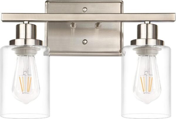 Ascher, moderna lámpara de tocador con pantalla de vidrio transparente, níquel mate para espejo,, bombillas no. - Imagen 6