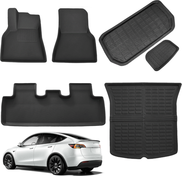 Alfombrillas Tesla Model Y 2024 2023 2022 2021 ? Paquete completo (6 piezas) para todo tipo de clima, impermeables 3D premium sin logotipo ?antideslizantes resistentes