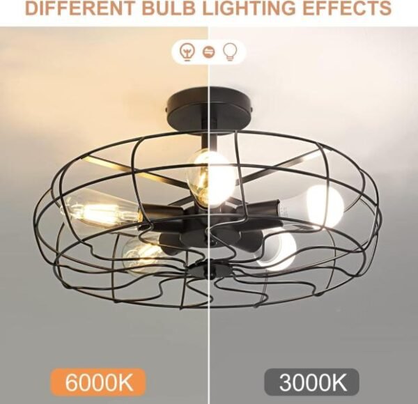 Depuley Lámpara de techo industrial de 5 luces, semi empotrada de 19 pulgadas, lámpara de jaula de metal rústico, retro, cocina, comedor, dormitorio. - Imagen 5