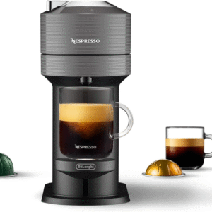 Nespresso De'Longhi ENV120GY, cafetera Vertuo Next, cápsulas, 5 tamaños de taza, calentamiento rápido, apagado automático, depósito 37 oz, color gris.