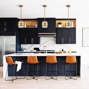 CLAXY Lámpara colgante de cocina de latón moderna con altura ajustable y pantalla de cristal transparente