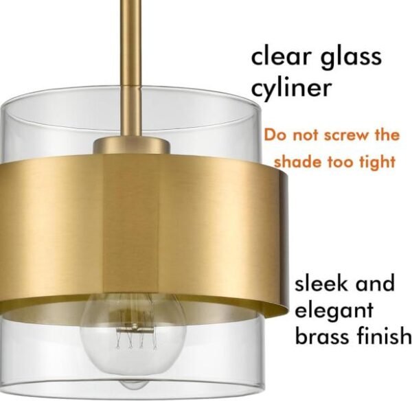 CLAXY Lámpara colgante de cocina de latón moderna con altura ajustable y pantalla de cristal transparente - Imagen 4