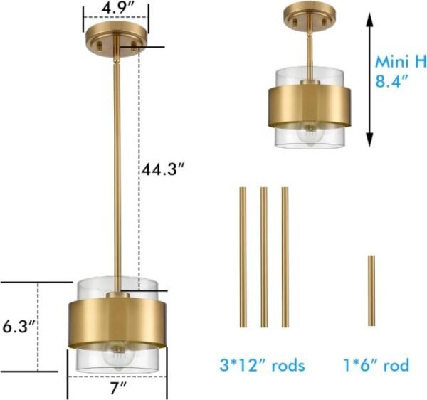 CLAXY Lámpara colgante de cocina de latón moderna con altura ajustable y pantalla de cristal transparente - Imagen 5