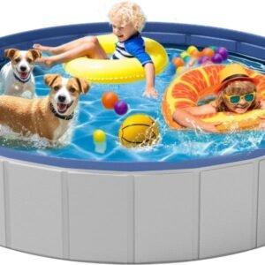 Piscina para niños o perros grandes, piscina de plástico para perros, bañera portátil, plegable antideslizante (XL - 200 x 15.74 cm)