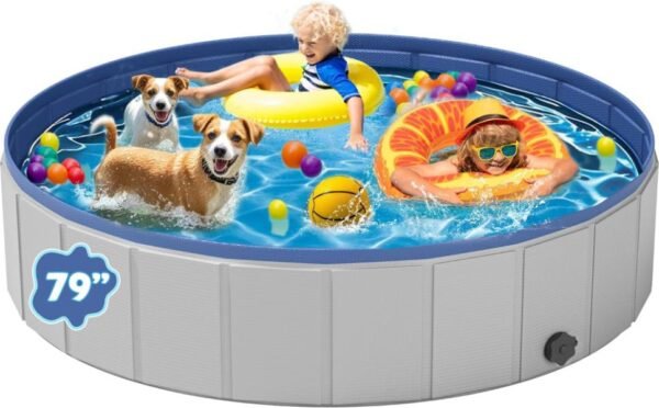 Piscina para niños o perros grandes, piscina de plástico para perros, bañera portátil, plegable antideslizante (XL - 200 x 15.74 cm)