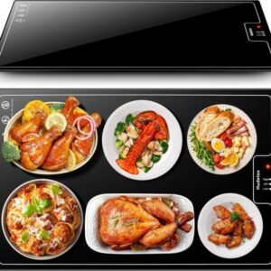 Bandeja calentadora eléctrica (grande de 24? x 16?), con termostato y calentamiento de superficie completa, 2 modos de temperatura para fiestas, bufés, reuniones. Vitrocerámica.