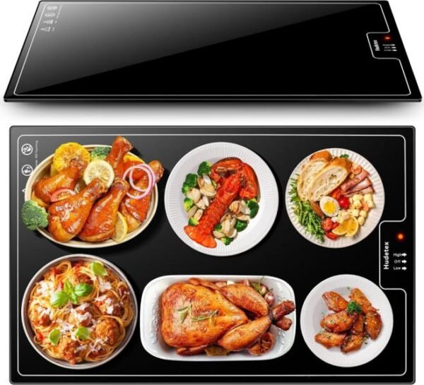 Bandeja calentadora eléctrica (grande de 24? x 16?), con termostato y calentamiento de superficie completa, 2 modos de temperatura para fiestas, bufés, reuniones. Vitrocerámica.