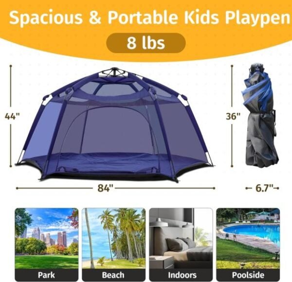 Alvantor, Tiendas de campaña para niños carpa de juegos emergente, interiores y exteriores, casa para bebés, niños pequeños, para acampar, corralito de juegos, 213 x 213 x 111 al. cm - Imagen 2