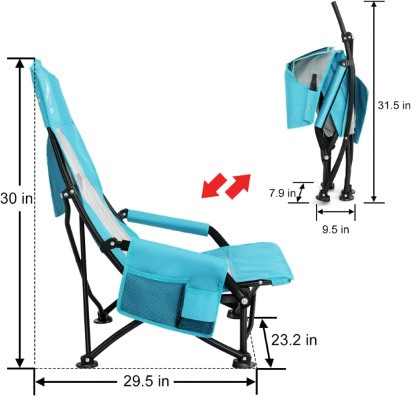 Oileus Silla de playa portátil plegable, ligera, respaldo alto, asiento bajo para tienda de campaña, refugio y campamento, respaldo de malla completa, soporte para tazas, bolsa para transporte. - Imagen 5