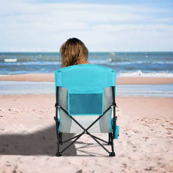 Oileus Silla de playa portátil plegable, ligera, respaldo alto, asiento bajo para tienda de campaña, refugio y campamento, respaldo de malla completa, soporte para tazas, bolsa para transporte. - Imagen 6