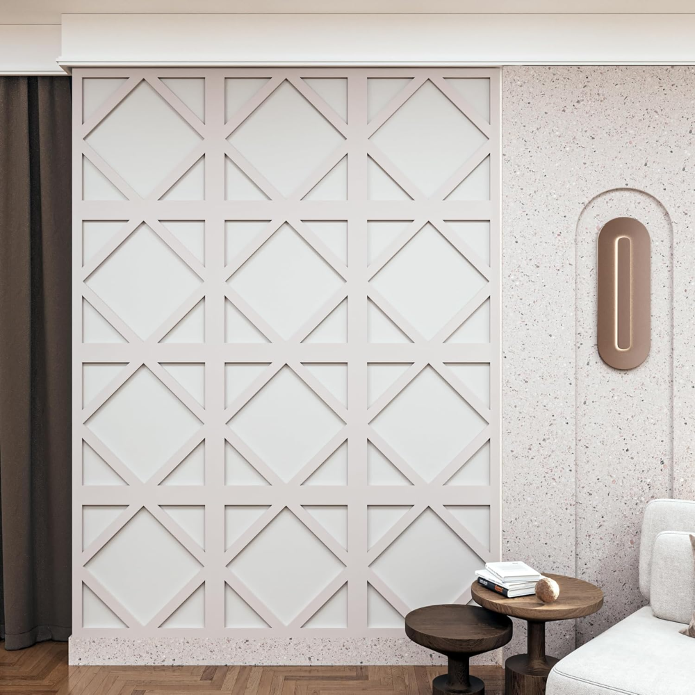 Paquete 3 cajas de 6 paneles decorativos cada una para pared, de madera, azulejos de pared de MDF para decoración de interiores, pintables, bricolaje (18 marcos cuadrados, sin pintar) - Imagen 5