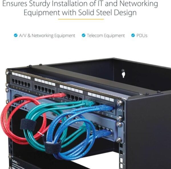 StarTech. Rack de montaje en la pared 6U, soporte de montaje, bisagra, 1U, 35 Prof. x 49.78 an x 27al. cm paneles, marco abierto, diseño de 2 postes, capacidad máxima de peso de 43.9 lbs - Imagen 3