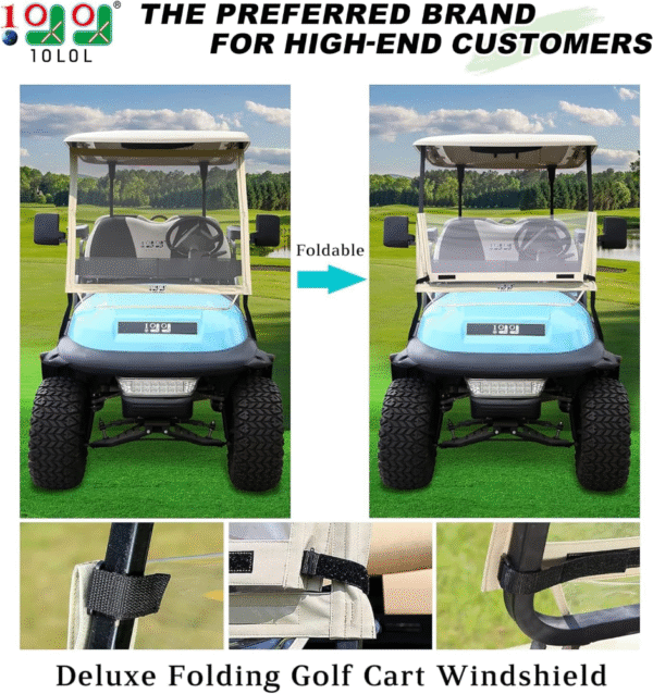 10L0L Parabrisas de carrito de golf para Club Car Precedent, parabrisas transparente de PVC plegable portátil - Imagen 4
