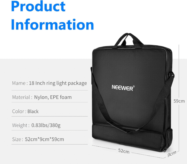 Neewer Bolsa de transporte para fotografía, funda protectora para anillo de luz de 18 pulgadas y trípode plegable de 21 pulgadas, 21 x 21 pulgadas, nailon ligero y duradero - Imagen 2