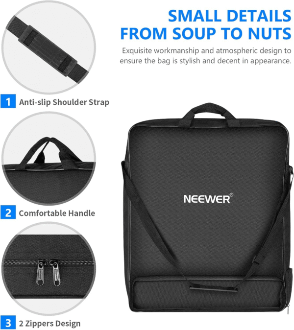Neewer Bolsa de transporte para fotografía, funda protectora para anillo de luz de 18 pulgadas y trípode plegable de 21 pulgadas, 21 x 21 pulgadas, nailon ligero y duradero - Imagen 4