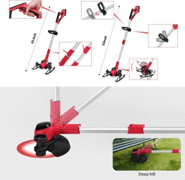 Cortadora de césped inalámbrica con batería de 2,5 Ah, tiempo de funcionamiento de 50 a 75 minutos, cortadora de maleza 3 en 1 que funciona a batería (batería y cargador incluidos)VALORADO - Imagen 2