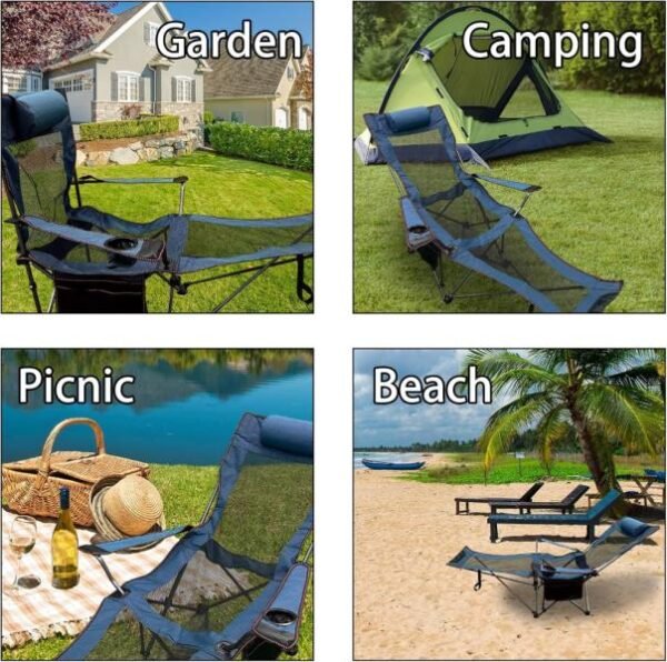 Sillón reclinable para acampar, con reposapiés, reposacabezas y bolsa de almacenamiento - Imagen 3