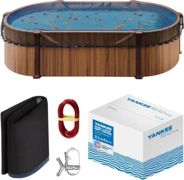 Yankee - Red de hojas para piscina ovalada de 21 x 41 pies, red de piscina resistente de 0.15 pulgadas sobre el suelo, red de hojas de piscina, red de piscina para proteger de hojas, desechos