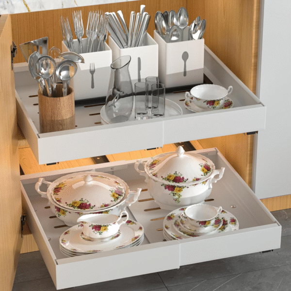 paquete de 2 Organizador de gabinetes extraíble , adhesivo con película nano, cajones extraíbles para gabinetes de cocina, despensa o baño (blanco, 17" DE PROFUNDIDAD) - Imagen 2