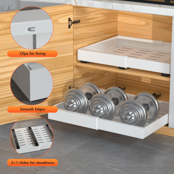 paquete de 2 Organizador de gabinetes extraíble , adhesivo con película nano, cajones extraíbles para gabinetes de cocina, despensa o baño (blanco, 17" DE PROFUNDIDAD) - Imagen 3