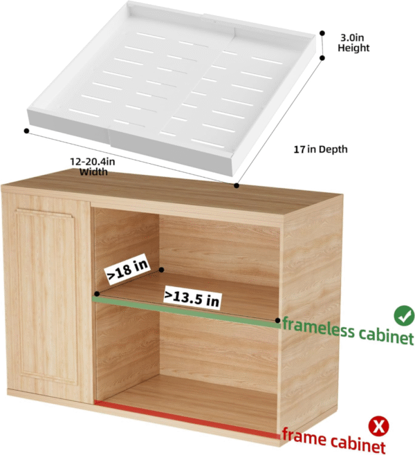 paquete de 2 Organizador de gabinetes extraíble , adhesivo con película nano, cajones extraíbles para gabinetes de cocina, despensa o baño (blanco, 17" DE PROFUNDIDAD) - Imagen 5