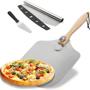 Pala de pizza de 12 x 14 pulgadas, pala de pizza de metal de aluminio, espátula para pizza con mango de madera plegable, fácil almacenamiento, espátula para pizza, accesorios para horno de pizza