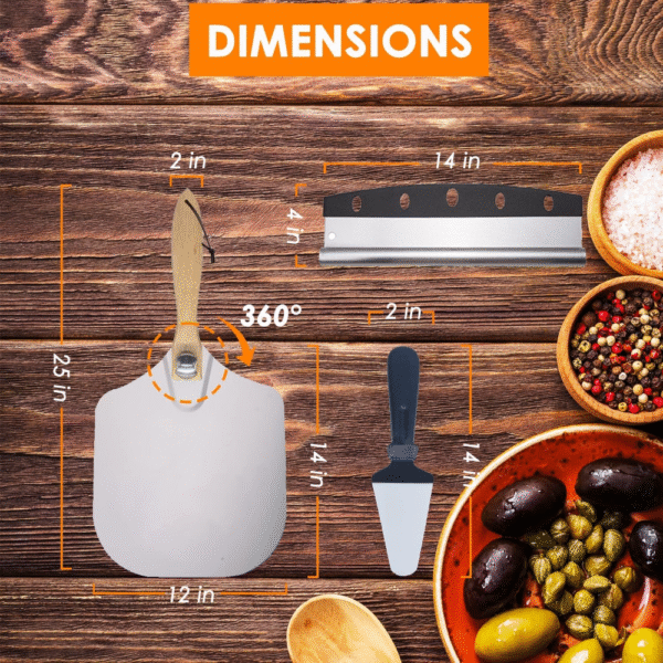 Pala de pizza de 12 x 14 pulgadas, pala de pizza de metal de aluminio, espátula para pizza con mango de madera plegable, fácil almacenamiento, espátula para pizza, accesorios para horno de pizza - Imagen 3