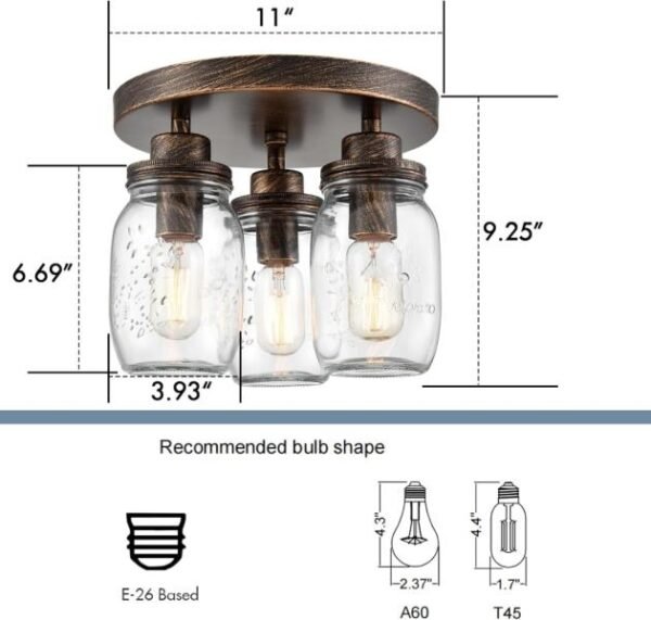 CLAXY Lámpara de techo moderna náutica de montaje empotrado con cúpula blanca con globo blanco lechoso para dormitorio, pasillo, entrada, cocina - Imagen 4