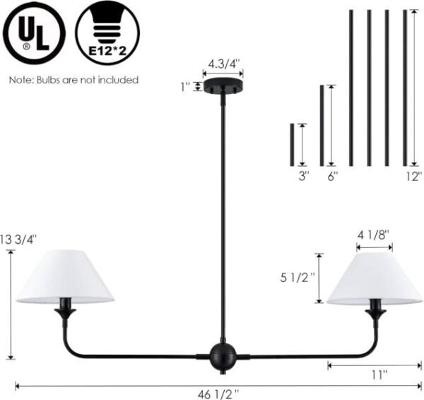 Candelabro lineal moderno, 2 luces lineales para isla de cocina con acabado blanco hueso, lámpara colgante de cocina moderna para comedor, restaurante, sala de estar, dormitorio - Imagen 3