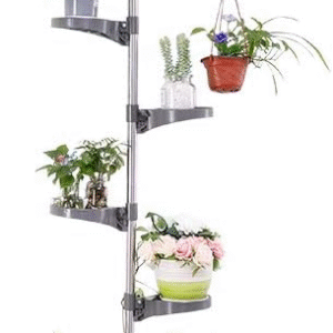 Soporte para plantas de interior, 7 capas con resorte y poste de tensión de metal, estante  para floreros, tubo de acero inoxidable, multifunción, estante de pie para almacenamiento, fácil ensamblar