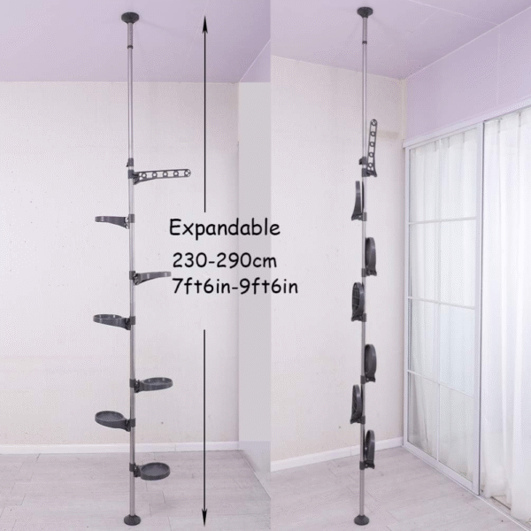 Soporte para plantas de interior, 7 capas con resorte y poste de tensión de metal, estante  para floreros, tubo de acero inoxidable, multifunción, estante de pie para almacenamiento, fácil ensamblar - Imagen 2