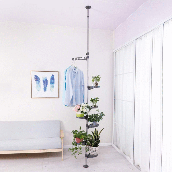 Soporte para plantas de interior, 7 capas con resorte y poste de tensión de metal, estante  para floreros, tubo de acero inoxidable, multifunción, estante de pie para almacenamiento, fácil ensamblar - Imagen 6