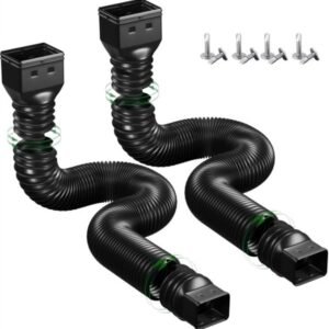 Paquete de 2 extensiones flexibles de canaleta de lluvia, extensor de boquilla de descenso, extensible de 21 a 60 pulgadas, tornillos incluidos, color negro