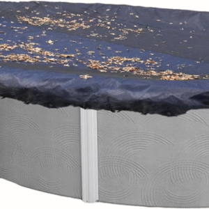 Cubierta para piscina elevada de 4,8 m x 7,6 m con red de hojas ovalada, de polietileno liviana de alta calidad, cable recubierto de vinilo y un cabrestante metálico que garantiza la red en su lugar,